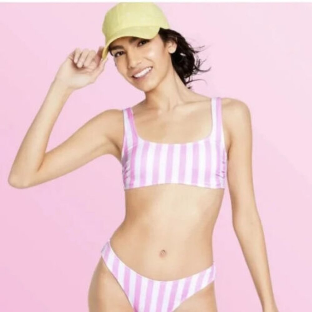 Stoney Clover Lane x Target NWT Pink Striped Bralette Bikini Swim Top Size Large